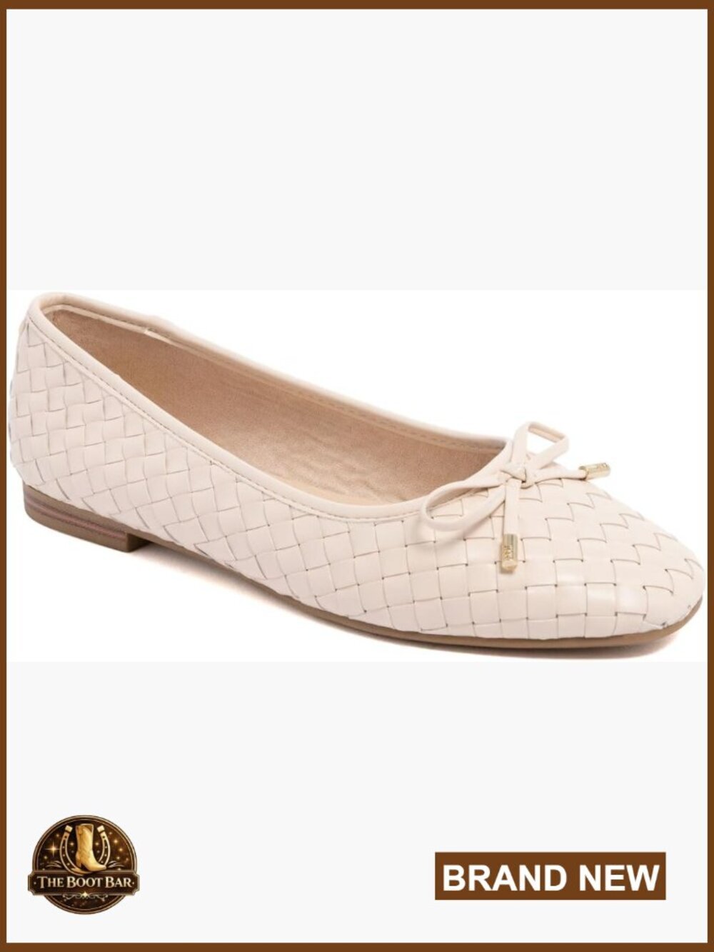 Woven Ballet Flats - Square Toe Slip On Bow Memory Foam Dress Shoes for Work